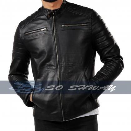 Mens Motorcycle Genuine Lambskin Leather Jacket..