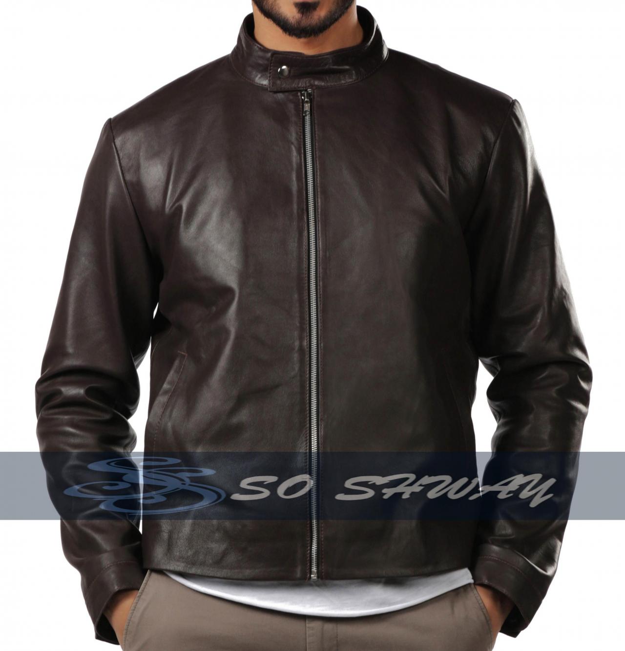 Mens Genuine Sheepskin Brown Leather Motorcycle Slim Fit Biker Jacket